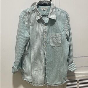Aeropostale Men's Aqua Striped Button Down Shirt